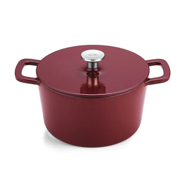 Fissler Moments Collection / Enameled cast iron roaster, round (Ø 24 cm) Cast-Iron pot, Cocotte AromaStar function, Induction – Burgundy red, Red on sale